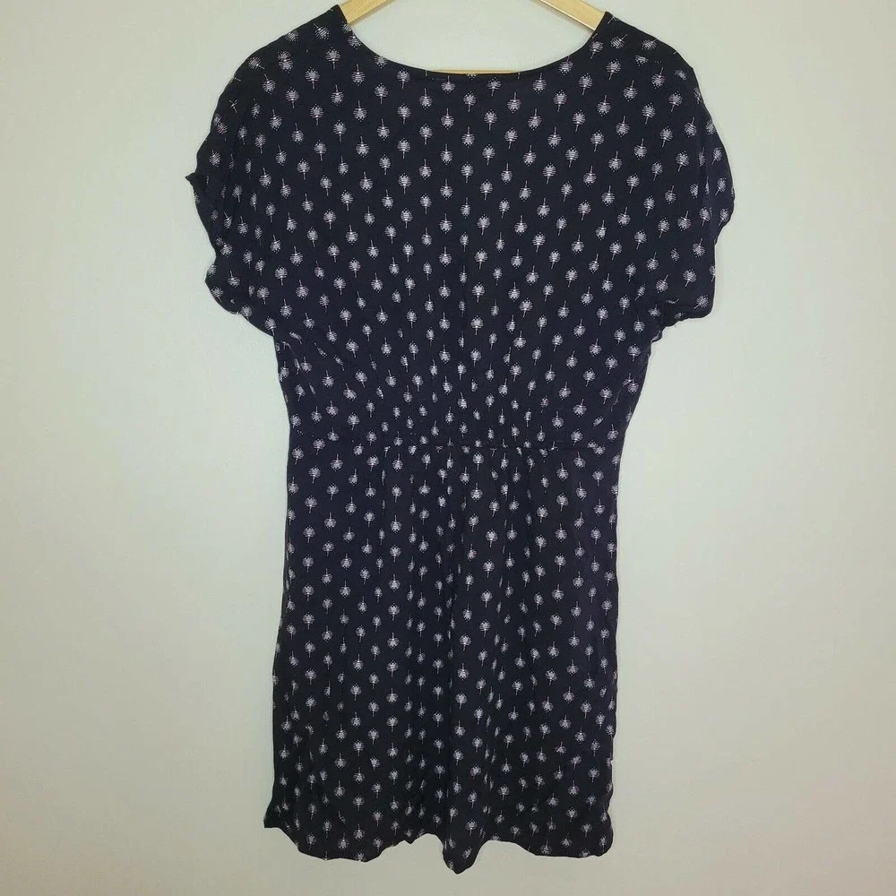 Pink Rose Black Dress With White Geometric Pattern Size Large Ruched Back - Picture 5 of 6